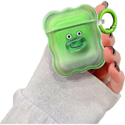 Compatible avec Airpods Case 3D Frog, Cute Case avec porte-clés pour femmes filles enfants Clear Soft Silicone Kawaii Cartoon Protective Cover pour AirPod