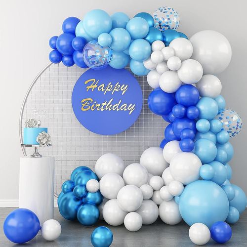 Guirlande de ballon bleu, 115 pcs bleu foncé et bleu clair confettis métalliques confettis ballons en latex bleu, 5 10 12 18 pouces taille différente pour la fête de remise des diplômes mercredi