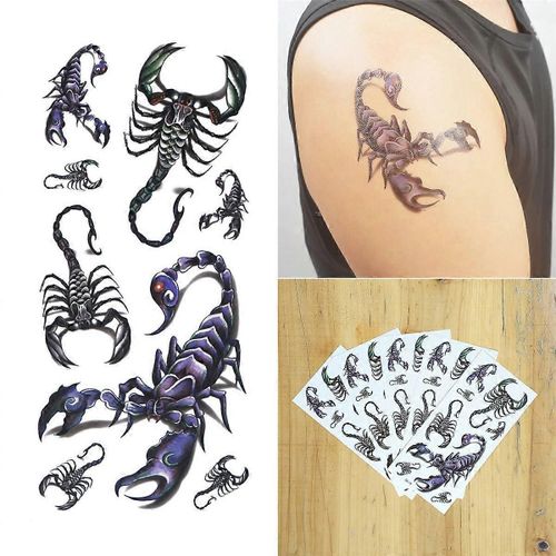 Heytea 5 Feuilles Tatouage Temporaire 3d Scorpion Pour Femmes Hommes Bas Du Dos Épaule Cou Bras 