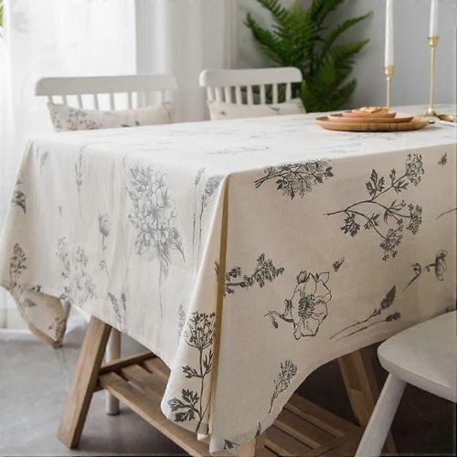 Nappe Imprimée Florale De Style Campagnard Coton Lin Motif Botanique Housse De Table Anti-Poussière Pour La Décoration De Table De Cuisine À Manger (Gris, 55 « X55 »)