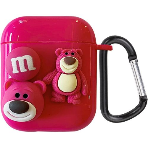 Cute Teddy Bear Airpod 2ème 1er cas avec porte-clés Soft Tpu Silicone Housse de protection compatible avec Airpods 2 & 1 Étui de charge sans fil pour femmes An