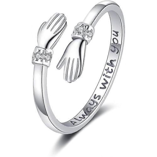 Bague Câlin Pour Femmes Adolescentes S925 En Argent Sterling Réglable Mère Fille Amitié Étreindre Main Bague Couples Promesse Anneaux Bijoux Bandes De Mariage