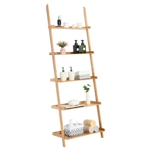 Costway Étagère Échelle En Bambou À 5 Niveaux, 64 X 36 X 181 Cm, Bibliothèque/Meuble De Rangement Dispositif Anti-Basculement