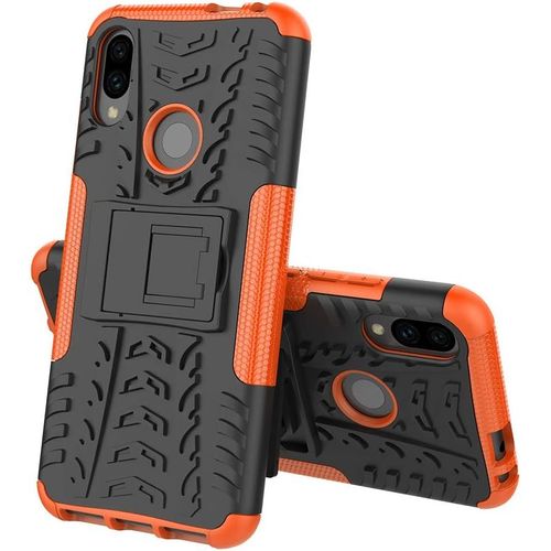 Coque Compatible Avec Xiaomi Redmi Note 7/Note 7 Pro+Protection Verre Trempe,Armor Support Etui Hybride Cover Cases Housse(Orange