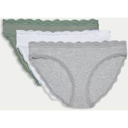 Lot De 3 Culottes Bikini En Coton Et Dentelle - Vert