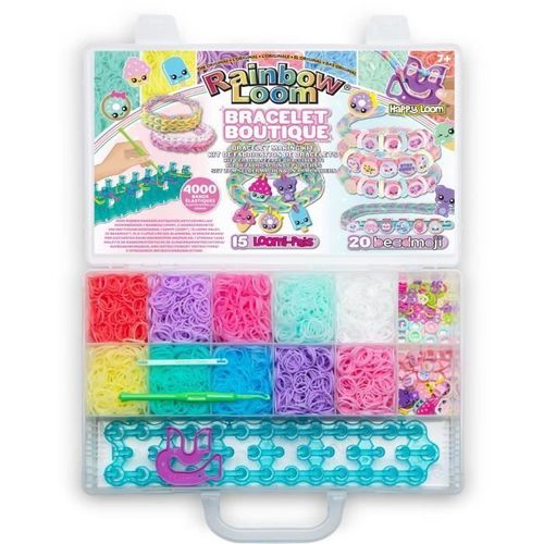 Coffret Fabrication Automatique De Bracelets ¿Lastiques - Bandai - Rainbow Loom Boutique - Contient 4000 ¿Lastiques. Beadmojis...