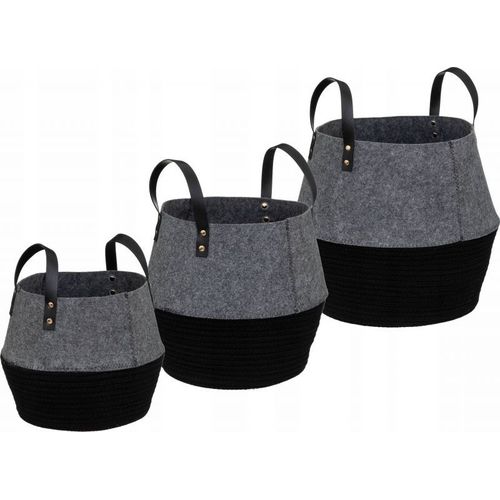 Paniers de rangement en feutrine et coton - Atmosphera - Lot de 3 - Noir/gris
