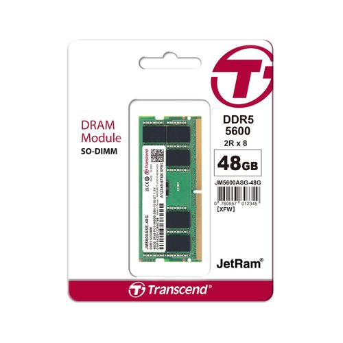 Transcend JetRAM - DDR5 - module - 48 Go - SO DIMM 262 broches - 2800 MHz / PC5-44800 - CL46 - 1.1 V - mémoire sans tampon - on-die ECC