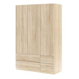 Armoire 3 Portes Battantes + 4 Tiroirs Chêne - Wao - L 135 X L 52 X H 200 Cm