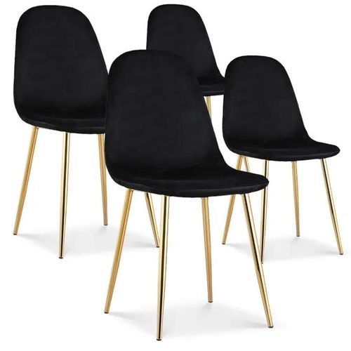 Lot De 4 Chaises Bali Velours Noir Pieds Or