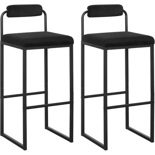 Lot De 2 Tabourets De Bar En Velours Et Métal-Chaise Haute Bar-Design Moderne-Noir