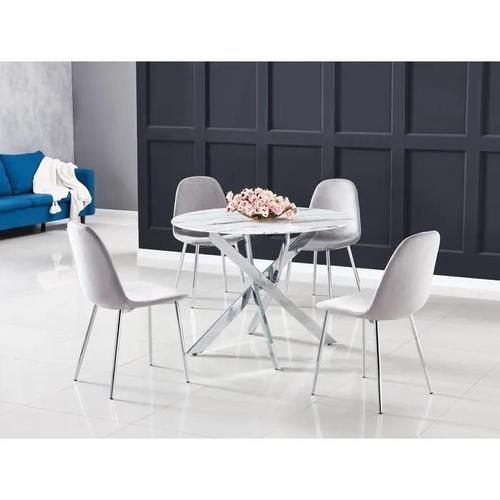 Table A Manger Ronde Jessica Xxl Chrome Verre Effet Marbré Blanc 120 Cm