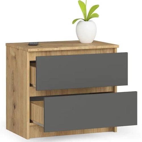 Commode Akord K60 Chêne Artisan 60 Cm 2 Tiroirs Façade Gris Graphite 60x40x55 Cm