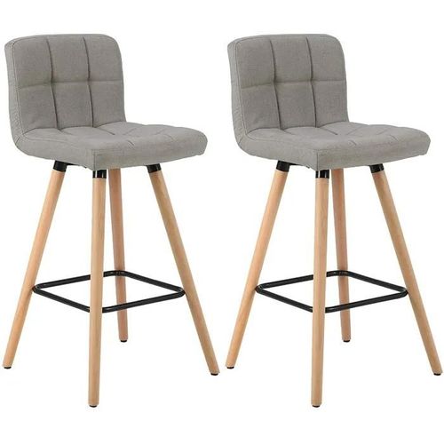 Lot De 2 Tabourets De Bar Avec Repose-Pieds-Chaise De Bar Design En Bois Massif Et Lin-Gris Clair