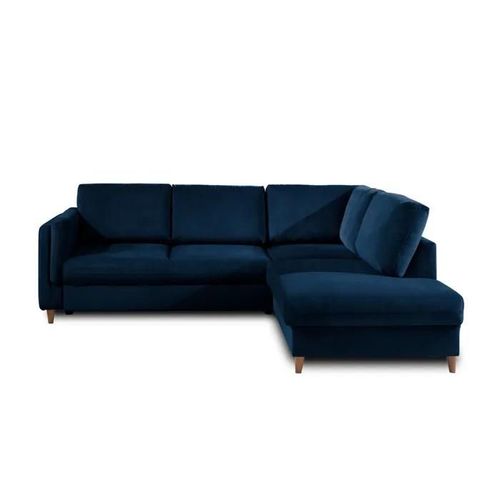 Canapé Angle Droit Convertible 5 Places Brooke En Velours Bleu Nuit