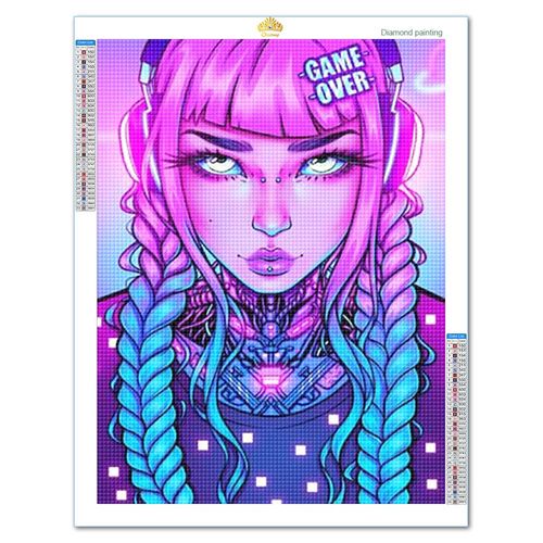 Mosaïque Strass Carrée Portrait De Personnage De Fille Cool Salon Chambre Canapé Arrière-Plan Loisir Créatif Débutant, Idée Cadeau Original Pour Noël