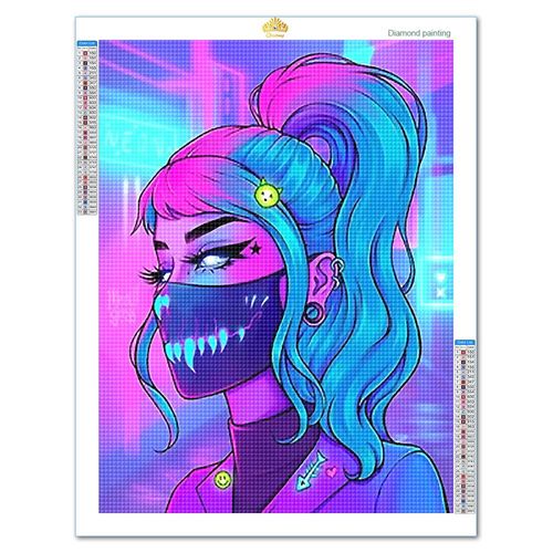 Mosaïque Strass Carrée Portrait De Personnage De Fille Cool Salon Chambre Canapé Arrière-Plan Loisir Créatif Débutant, Idée Cadeau Original Pour Noël