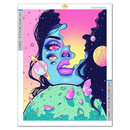 Mosaïque Strass Carrée Portrait De Personnage De Fille Cool Salon Chambre Canapé Arrière-Plan Loisir Créatif Débutant, Idée Cadeau Original Pour Noël