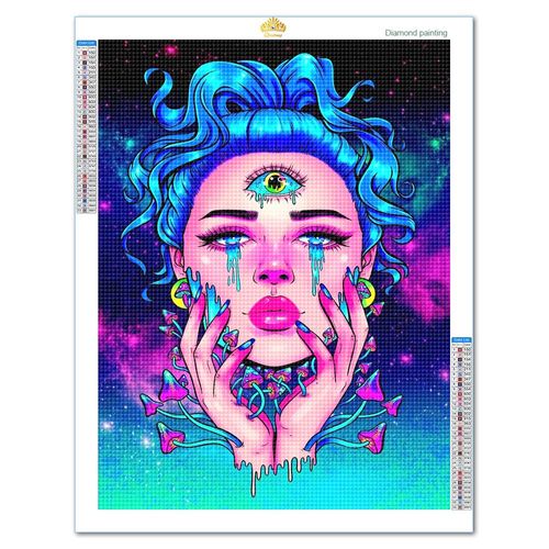 Mosaïque Strass Carrée Portrait De Personnage De Fille Cool Salon Chambre Canapé Arrière-Plan Loisir Créatif Débutant, Idée Cadeau Original Pour Noël