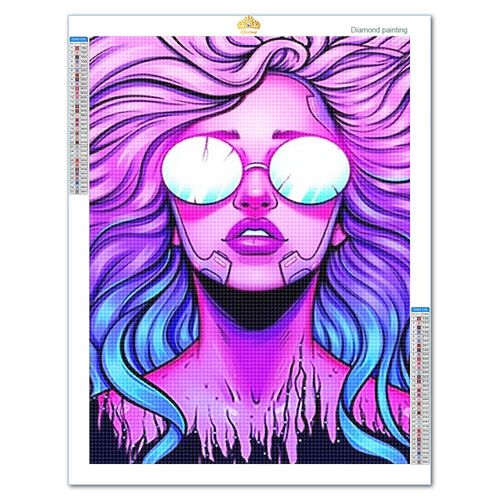 Mosaïque Strass Carrée Portrait De Personnage De Fille Cool Salon Chambre Canapé Arrière-Plan Loisir Créatif Débutant, Idée Cadeau Original Pour Noël