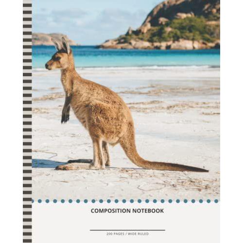 Kangaroo Composition Notebook: 7.5 X 9.25 Inch / 200 Pages (100 Sheets) / Wide Ruled Paper For Writing - Homework - Notes - Doodles - Homeschool / ... / Wildlife Animal On Beach - Art Photo Cover