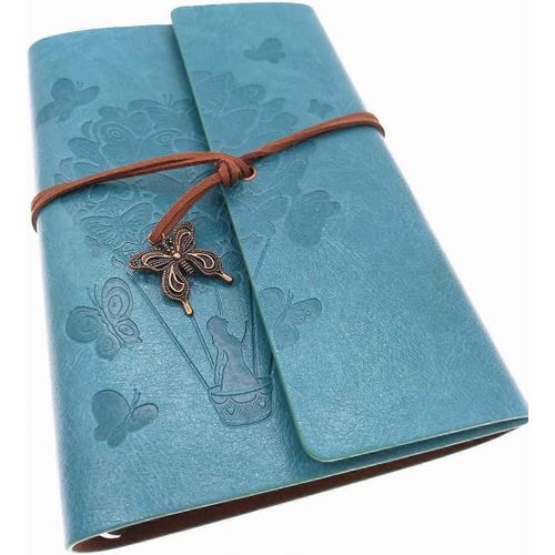 Vintage Papillon Ballon À Air Chaud Motif Rechargeable Feuille Lâche Voyage Journal Journal Cahier Notepad(A6, Bleu)