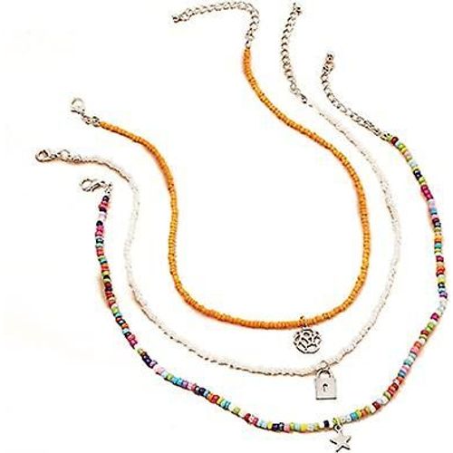 Bling Boho Arc-En-Ciel Perles Collier Superposé Cou Verrouillé Papillon Chaîne Star Pendentif Multi Couleur Perle Choker Colliers Plage Bijoux Pour Femmes Teen Gir