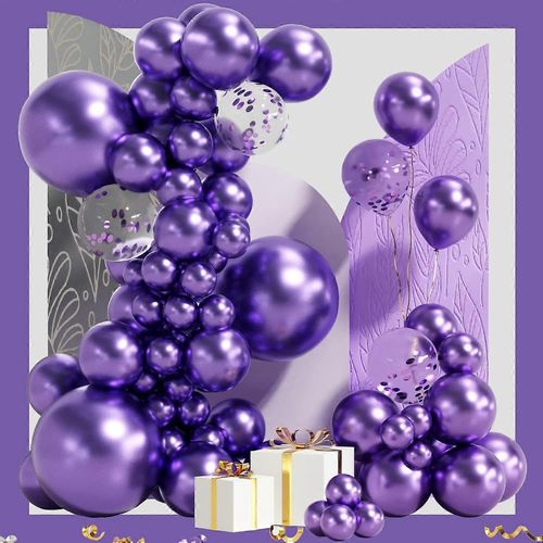 Métallisé violet guirlande guirlande arche Kit 100 Pack 18/12/10/5 pouces en latex Ballons de fête différentes tailles Ballons confettis Ballon chromé pour l¿engagement