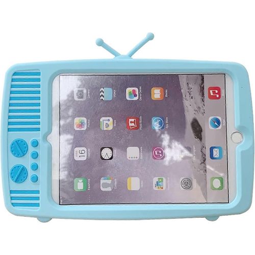 Coque Mignonne Pour Ipad Mini 5 4, Coque De Protection Antichoc En Silicone Avec Béquille, Étui De Poignée Antichoc Tv Rétro Bleu Pour Enfants Garçons Filles (Bleu)