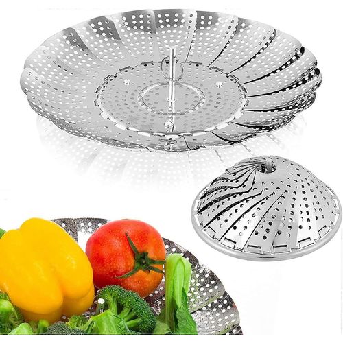 Panier vapeur de légumes Sayfine, panier vapeur de légumes en acier inoxydable de qualité supérieure - Cuiseurs vapeur extensibles pliants pour s¿adapter à différentes tailles de casseroles (petites (