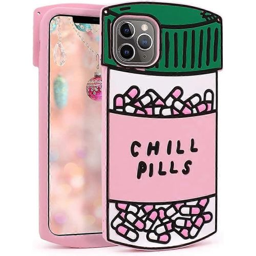 Megantree Mignon Iphone 11 Pro Max Case, Drôle Chill Pills Capsule Bouteille 3d Dessin Animé Souple Silicone Caoutchouc Protection Complète Housse De Cas Antichoc Pour Enfants