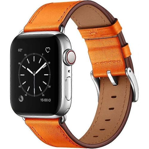 Compatible Avec Apple Watch Band 45 Mm 44 Mm 42 Mm, Bracelet En Cuir Véritable Bracelet De Remplacement Compatible Avec Apple Watch Series 7/6/5/4/3/2/1/Se, Orange Ba