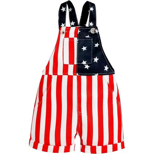 Tout-Petit Garçons Filles Jour De L¿Indépendance Étoiles Rayé Salopette Imprimé Short Avec Un An Fille Vêtements (Rouge, 18 Mois)
