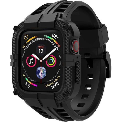 Bracelet Compatible Avec Apple Watch Series 7 41mm Pour Series 6 5 4 40mm Series 3 38mm, Tpu Rugged Band Avec Étui De Protection Complète Pour Femmes/Hommes Noir