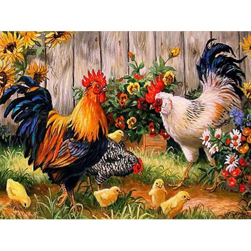 Kits De Peinture Au Diamant Bricolage 5d Pour Adultes,Kits D¿Art De Diamant Rond Full Drill,Peinture De Pierres Précieuses De Poule De Coq Pour Enfants Poussins De Diamant Peinture Pictrue Arts C