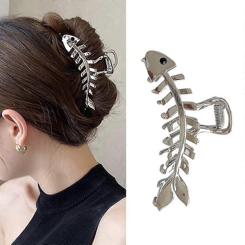 Pinces À Cheveux En Arête De Poisson Grandes Pinces À Griffes En Métal Pour Les Femmes, Pinces À Cheveux Exquises Argentées Antidérapantes Pour Cheveux Fins Épais Forte Tenue Pince À Griffes Cheveux L 