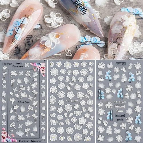 Autocollants De Nail Art, Fleurs Nail Art Stickers Floral Blanc Stickers Pour Ongles Forever Love Jolie Lettre Fleur Mariage Design Nail Foils 5d Gravé En Relief 
