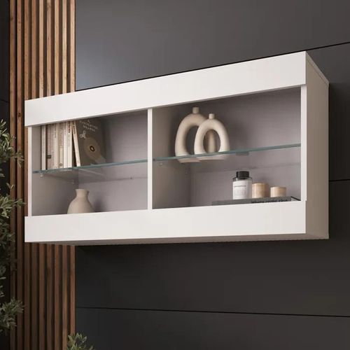 Komodee Vitrine Suspendue Horizontal Tivoli - Blanc Blanc - 100 X 50 X 29 Cm - Sans Led