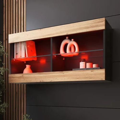 Komodee Vitrine Suspendue Horizontal Tivoli - Wotan Noir - 100 X 50 X 29 Cm - Led Rvb