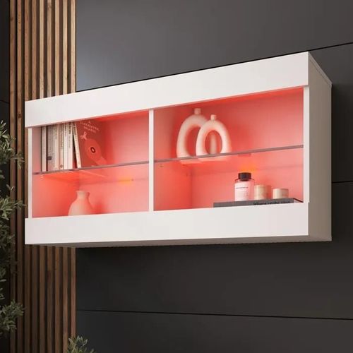 Komodee Vitrine Suspendue Horizontal Tivoli - Blanc Blanc - 100 X 50 X 29 Cm - Led Rvb