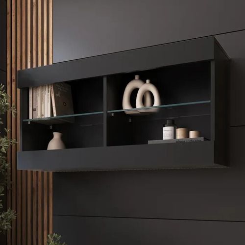 Komodee Vitrine Suspendue Horizontal Tivoli - Noir Noir - 100 X 50 X 29 Cm - Sans Led