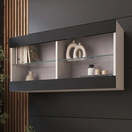 Komodee Vitrine Suspendue Horizontal Tivoli - Noir Blanc - 100 X 50 X 29 Cm - Sans Led