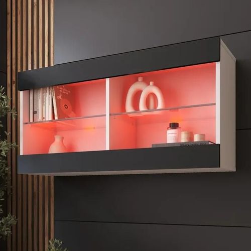 Komodee Vitrine Suspendue Horizontal Tivoli - Noir Blanc - 100 X 50 X 29 Cm - Led Rvb