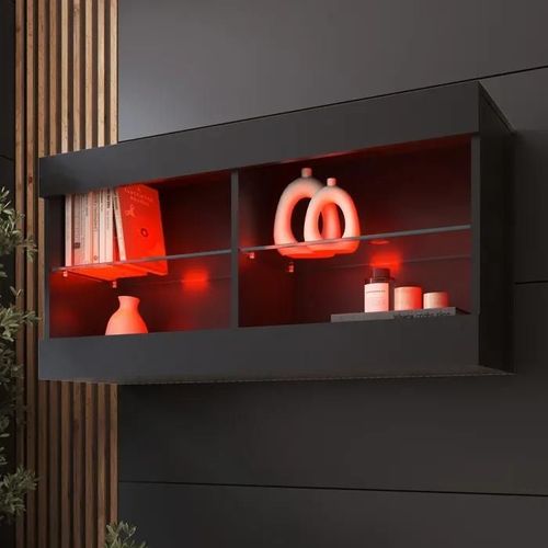 Komodee Vitrine Suspendue Horizontal Tivoli - Noir Noir - 100 X 50 X 29 Cm - Led Rvb