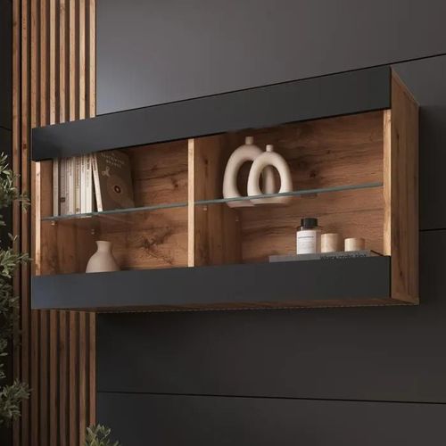 Komodee Vitrine Suspendue Horizontal Tivoli - Noir Wotan - 100 X 50 X 29 Cm - Sans Led
