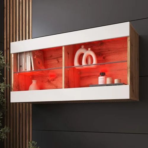 Komodee Vitrine Suspendue Horizontal Tivoli - Blanc Wotan - 100 X 50 X 29 Cm - Led Rvb