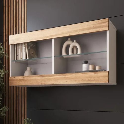 Komodee Vitrine Suspendue Horizontal Tivoli - Wotan Blanc - 100 X 50 X 29 Cm - Sans Led