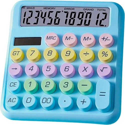 Calculatrice de bureau bleue mignonne couleur bonbon - calculatrice de base standard à 12 chiffres, calculatrice de bureau mignonne conception de couleur dopamine, comme cadeau pour les collègues, K
