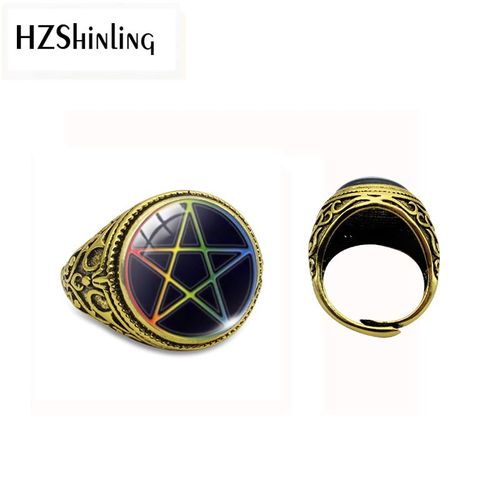 Bague Vintage Pentagramme Violet Pour Homme, Wicca, Bijoux En Verre Occulte, Cadeaux Pmotjewelry