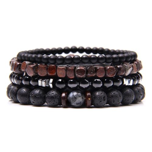 Ensemble De Bracelets En Labradorite Pour Hommes, Pierre De Sang Naturelle Noire De 8 Mm, Perles De Lave, Bijoux Élastiques Vintage Pour L'amitié